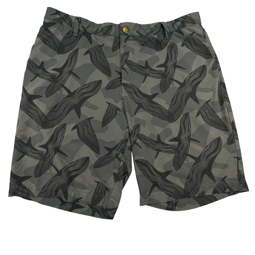 Adidas Shorts Mens 36 Grey Camo Whale Print Golf Performance Athletic Casual